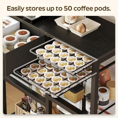YATINEY 5-Tier Coffee Bar Station with Drawer, Black