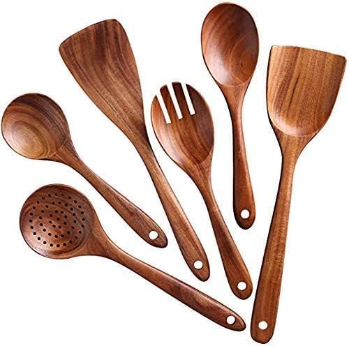 Mother’s Day Wooden Spoons for Cooking Set of 6, Handmade Mango Wood Kitchen by Artisenia