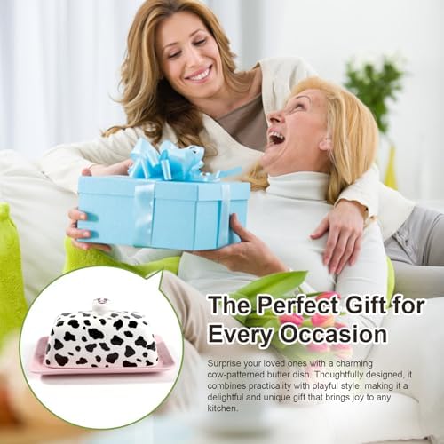 Cow Butter Dish With Lid for Countertop - Cute Funny Ceramic Cover