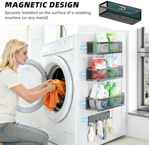 4 Pack Magnetic Shelves with Hook Rack for Washing Machine