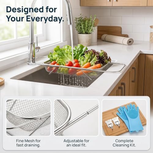 2026 New Stainless Steel Over The Sink Colander Strainer Basket