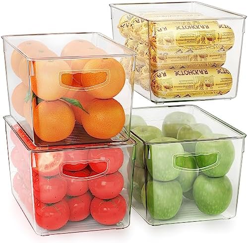 4 Pack Clear Storage Bins with Lids, Stackable