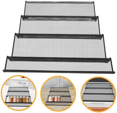 STOBAZA Black Metal Spice Drawer Organizer Insert for Jars, Tiered