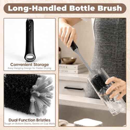 AONEZ 6 Pcs Bottle Brush Set, Straw Brush with Plastic Hanging Loop