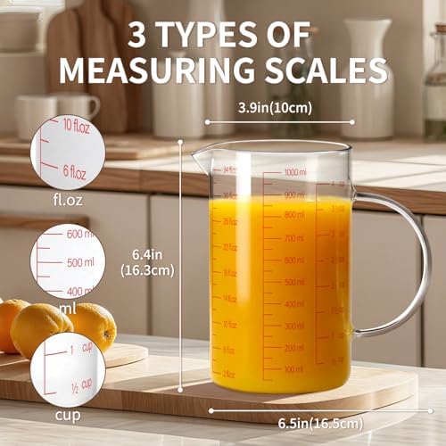 Luvan 34OZ/1000ML Glass Measuring Cup, 4 Cup Glass Measuring Cups With