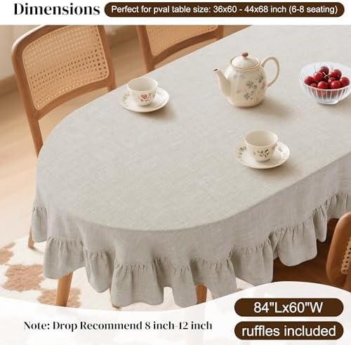 HOMBYS Oval Tablecloth 84 x 60 Inch with Scalloped Ruffle Edge