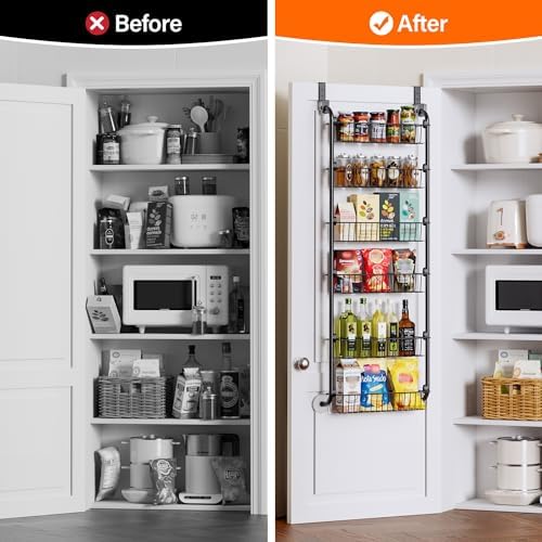Delamu Over-the-Door Pantry Organizer, 6-Tier Metal