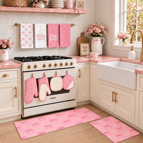10 Pcs Pink Bow Kitchen Decor and Accessories Set, Coquette Kitchen
