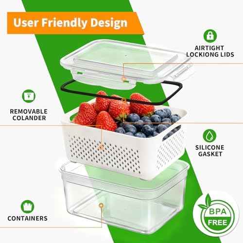 PRAKI 5-Pack Fruit Storage Containers with Removable Colander