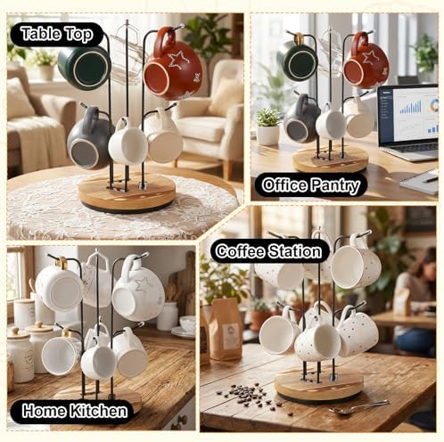 360° Rotating Coffee Mug Tree with 6 Hooks