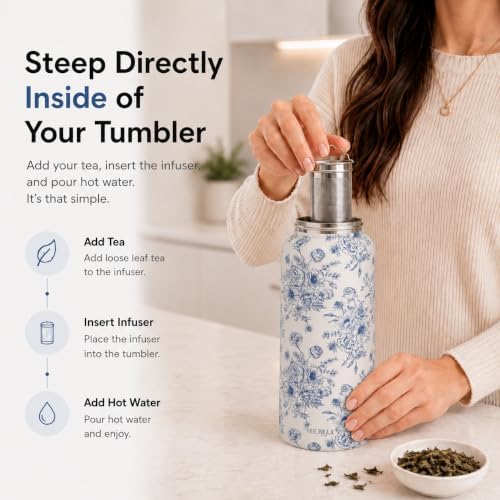 32 oz Ceramic Lined Tea Infuser Travel Tumbler, Micro-Mesh Stainless