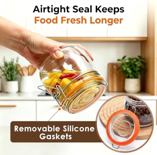 Small Glass Jars with Airtight Lids 17 oz, 6 Pack Mason Jars