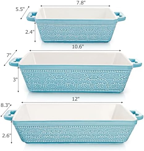 Hacaroa Set of 3 Ceramic Baking Dishes, Rectangular Bakeware with