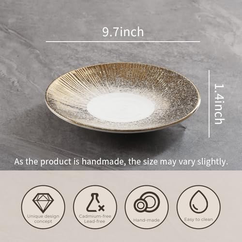 Akita Series 9.7-Inch Round Platter Set of 4, Gold Starburst Design