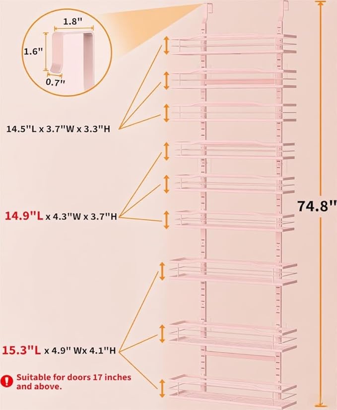 Moforoco Pink 9-Tier Over The Door Pantry Organizer, Pantry Organization and - Image 2