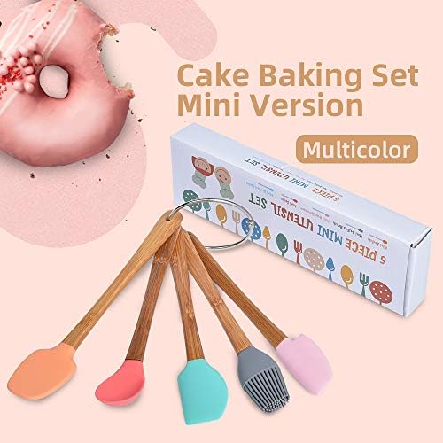 5 Piece Silicone Spatula,Mini Rubber Spatula Wooden Handle,Heat