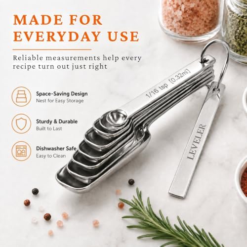 35PCS Stainless Steel Measuring Cups and Spoons Set, 7 Nesting Measuring Cups, Round & Rectangular Spoons with Clear Engraved Markings, 2-Pack Mini Spoon Sets with Leveler for Precise Cooking & Baking
