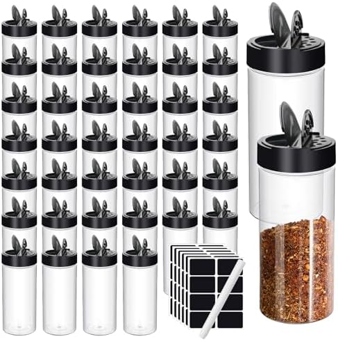 42 Pcs 16 oz Plastic Spice Jars with Shaker Lids Clear Kitchen