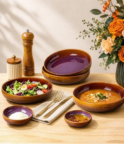 theterra 8.5" Ceramic Pasta Bowls Set of 4, Salad Bowls