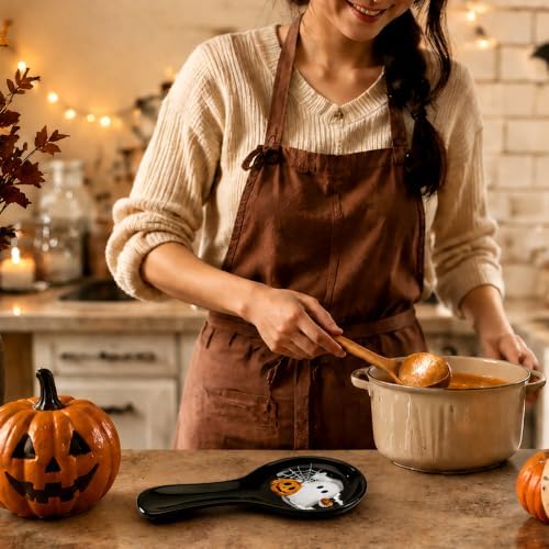 Whaline 9.4 Inch Halloween Spoon Rest, Ghost Pumpkin, Black