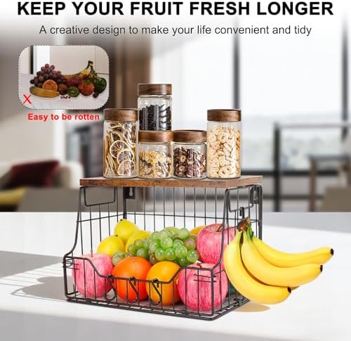 Livabber Fruit Basket for Kitchen, Metal Fruit Vegetable Storage Bin