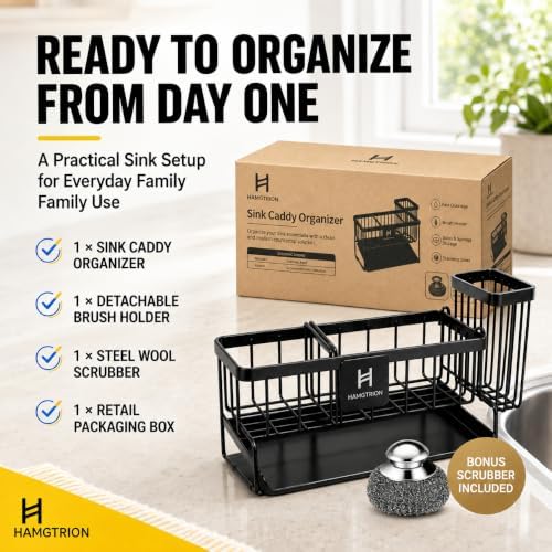 Kitchen Sink Organizer, Stainless Steel, Black