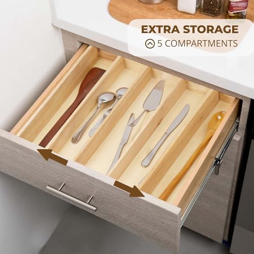 Utensils Organizer Rubberwood, Expandable Silverware Drawer Organizer