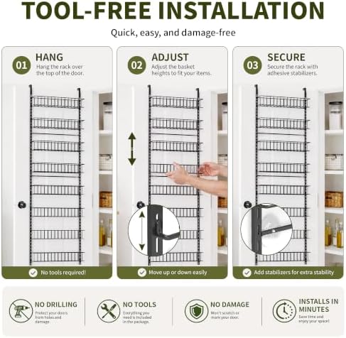 ElegantArray 8-Tier Pantry Door Organizer, Black
