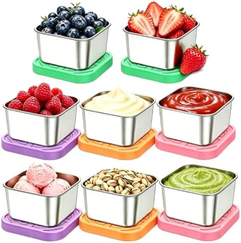 8 Pack Stainless Steel Condiment Containers with Lids, 2oz Salad