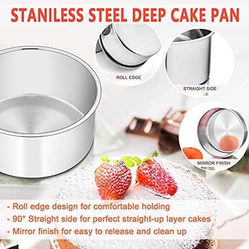 E-far 6 x 3 Inch Cake Pan Set of 2, Stainless Steel Deep Cake Pans