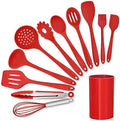 LIANYU 12-Piece Red Silicone Kitchen Utensils with Holder