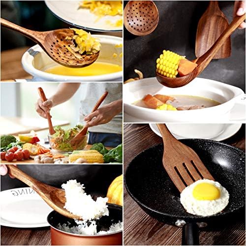Wooden Kitchen Utensil Set Uncoated Dishwasher Safe Bamboo Cooking