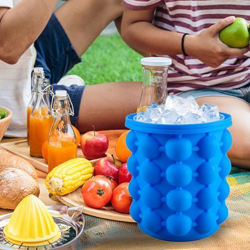 Aoutrow Ice Cube Mold, Silicone Ice Bucket Ice Cup with Lid (2 in 1)