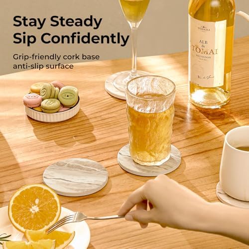 LIFVER Absorbent Coaster Sets of 4, Drink Coasters with Holder, Marble
