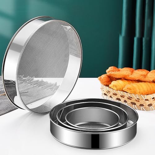 2 Pack Flour Sifter,Stainless Steel Fine Mesh Strainers Flour Sieve,8