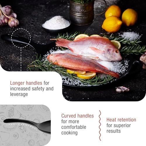 Victoria 12-Inch Cast Iron Comal Pizza Pan with a Long Handle and a Loop Handle, Preseasoned with Flaxseed Oil, Made in Colombia