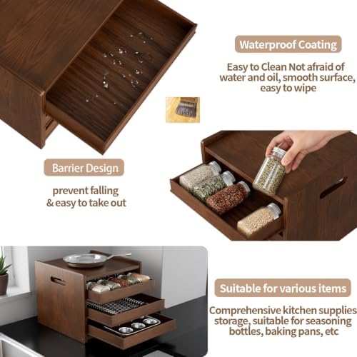 4 Tier Wooden Pull Out Spice Rack Organizer Tray Dividers for Drawer