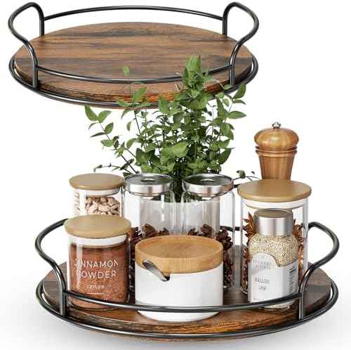 LAMU 2 Pack 9'' 10'' Lazy Susan Turntable Organizer for Table Top Cabinet, Wooden Lazy Susan for Kitchen, Pantry, Countertop, Bathroom Vanity, Spice Organization, Wood Decor