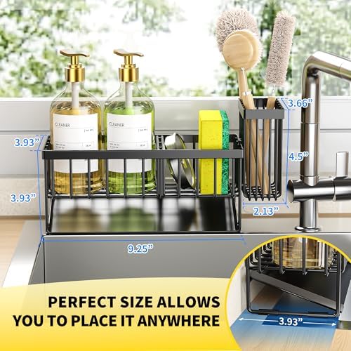 Cisily Kitchen Sink Caddy with Brush Holder, Stainless Steel