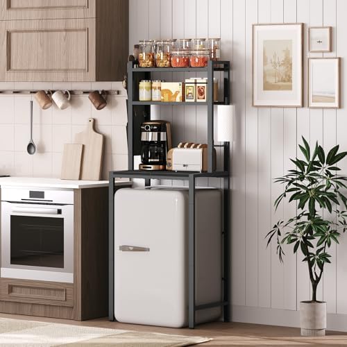 MAHANCRIS 3-Tier Microwave Stand with Mini Fridge Shelf