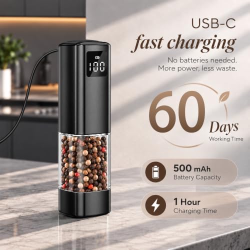 Electric Salt and Pepper Grinder Set, 2 Pack