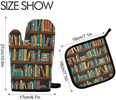 QMXO Library Bookshelf Education Oven Mitts Quilted Cotton Lining