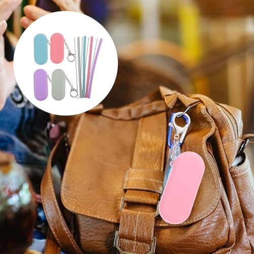 Reusable Silicone Straws Set with Case, Foldable Portable Drinking