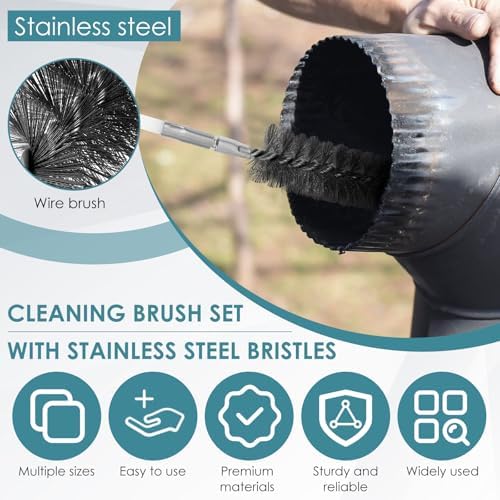 50in Pipe Cleaning Brush Set w Stainless Steel Bristles, 9Pcs