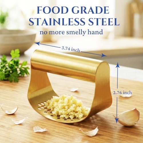 Smilecat Gold Stainless Steel Garlic Press Rocker Set