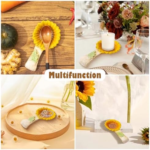 2 Pack Spoon Rest for Stove Top, Sunflower Ceramic Spoon Holder for