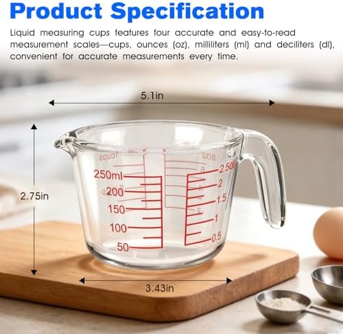 Glass Measuring Cup with V-Shaped Spout & Insulated Handle, 1 Cup(8oz)