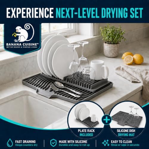 Silicone Drying Mat for kitchen counter, Rack included