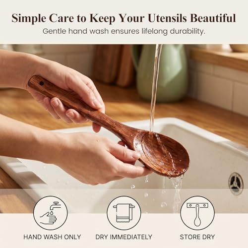 HANSGO Wooden Spoons for Cooking, 3PCS Kitchen Utensils Set for