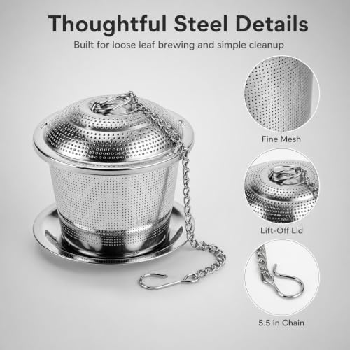 QWORK Tea Infuser Set of 2 with Scoop & Drip Trays – 304 Stainless